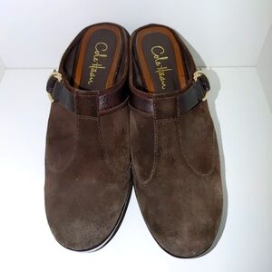 Cole Haan Brown Suede Nike Air Wedge Clog Shoes Size 8